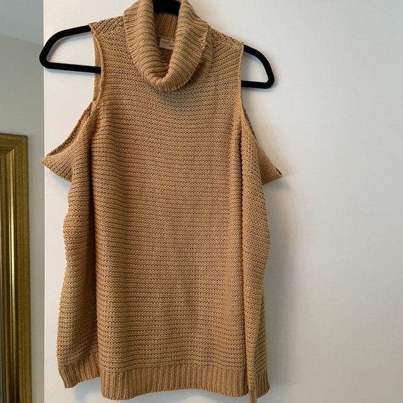 Twig Cold Shoulder Tan Sweater - Picture 3 of 4